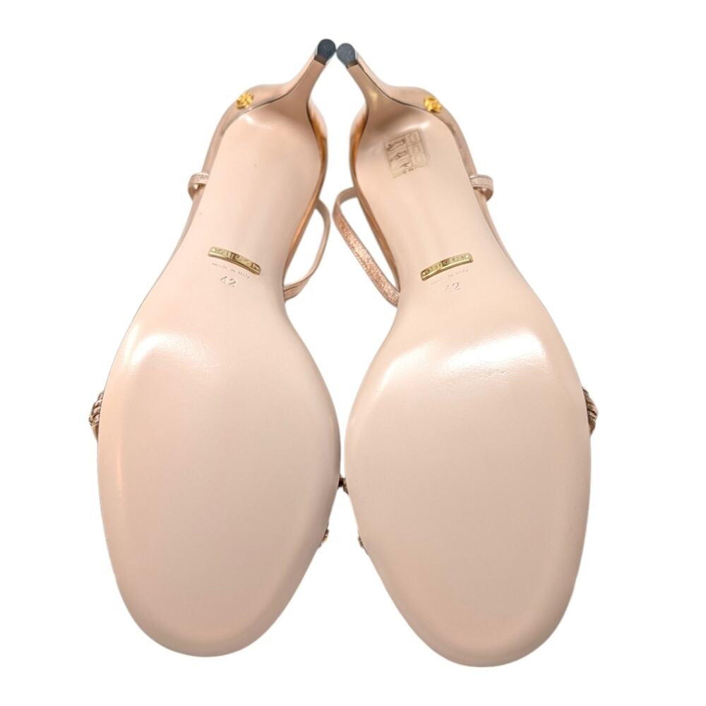 Gucci Sylvie Chain 95mm Metallic Rose Gold Strappy Leather Sandal Heel 42 | 11.5 - Picture 11 of 15